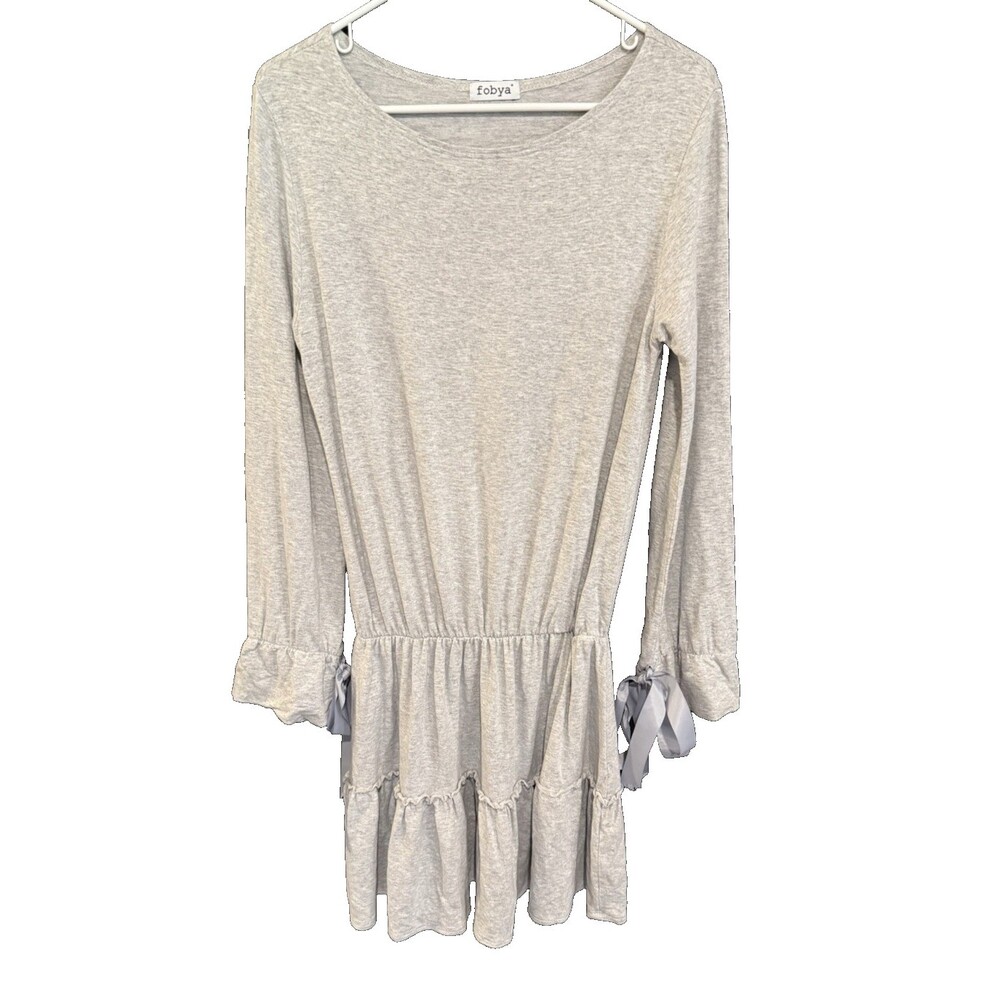 Fobya Tiered Sweatshirt Dress Knee Length Gray Long Sleeve Size Medium